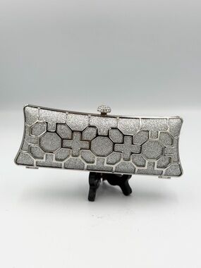 Silver Glitter Geometric Clutch - Women Bags